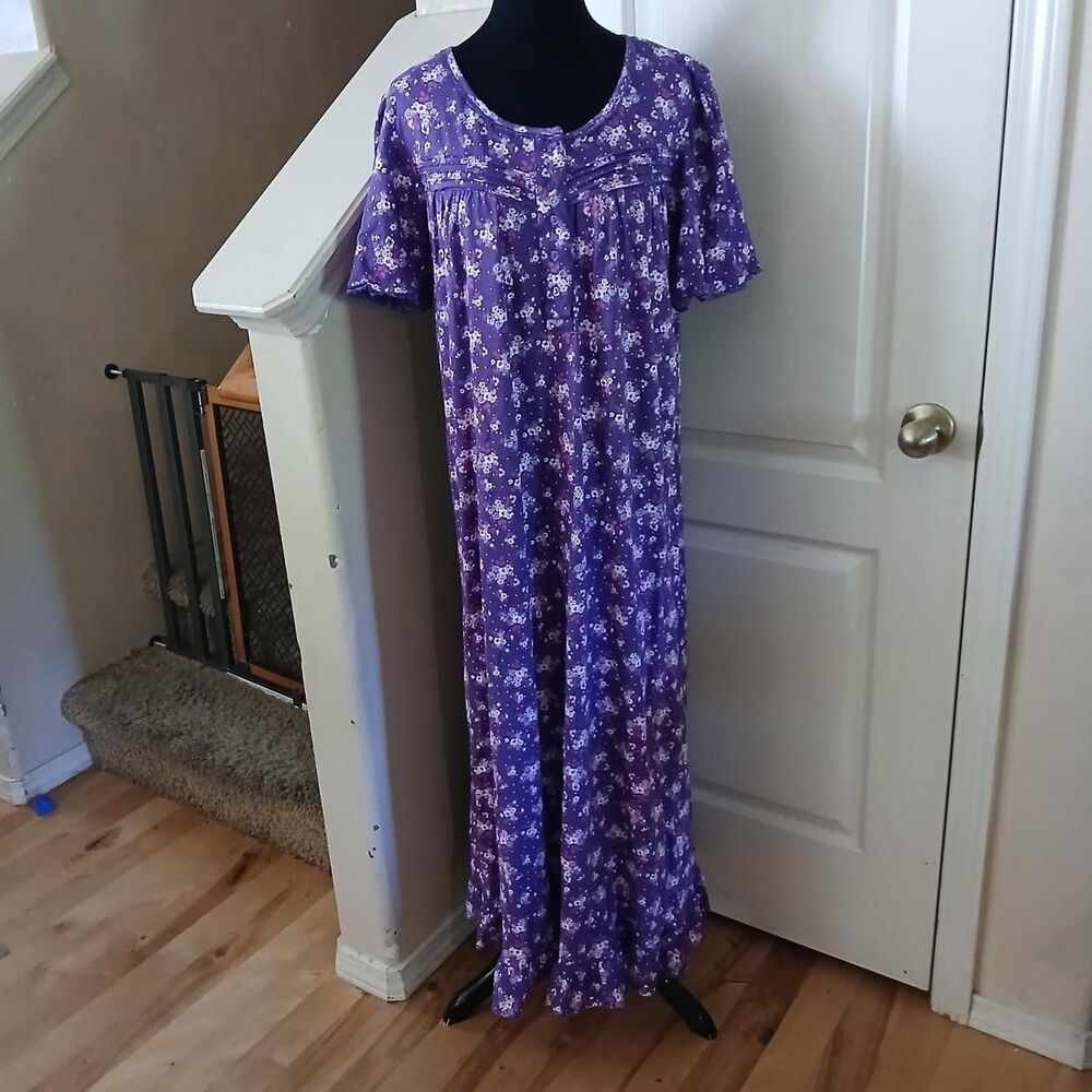 Dreams & Co. Floral 100% Cotton Nightgown Maxi House Dress L 18/20 Cottage Fairy